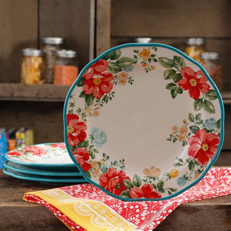 Each piece features Ree's signature vintage-inspired design with a teal floral pattern that will add a pop of color to your kitchen and table. . Pioneer woman plates